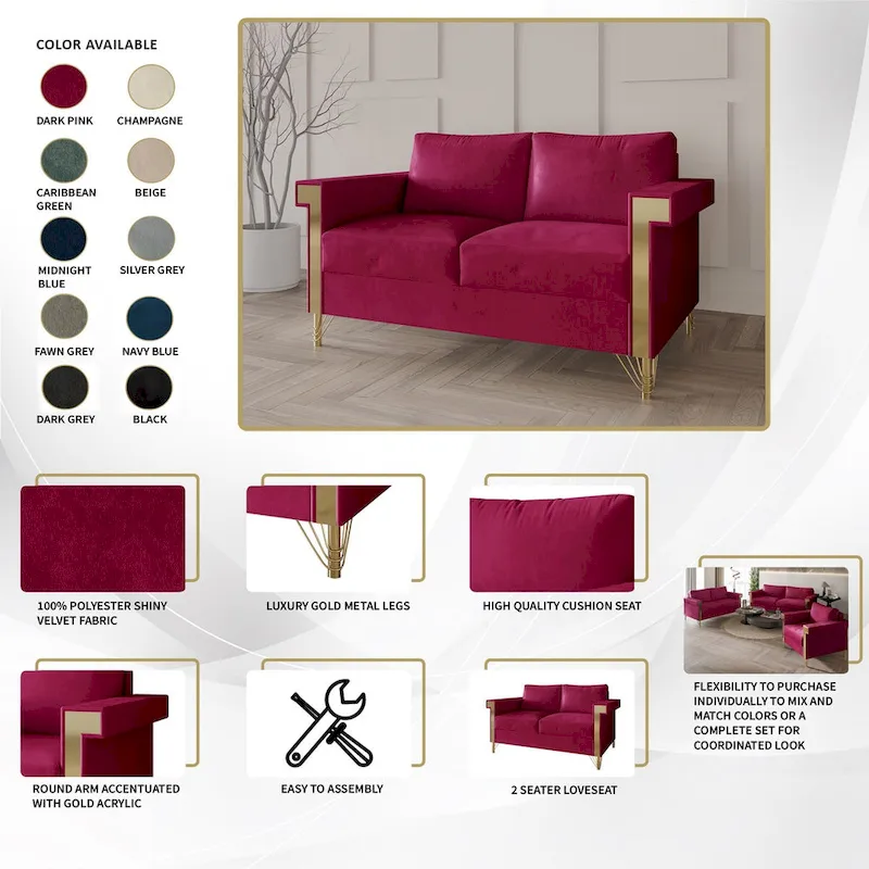 Glam Velvet Upholstered 2-Piece Living Room Set