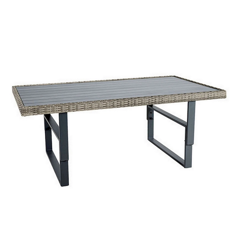 Foca 63 Inch Outdoor Rectangular Dining Table, Adjustable Height Wicker