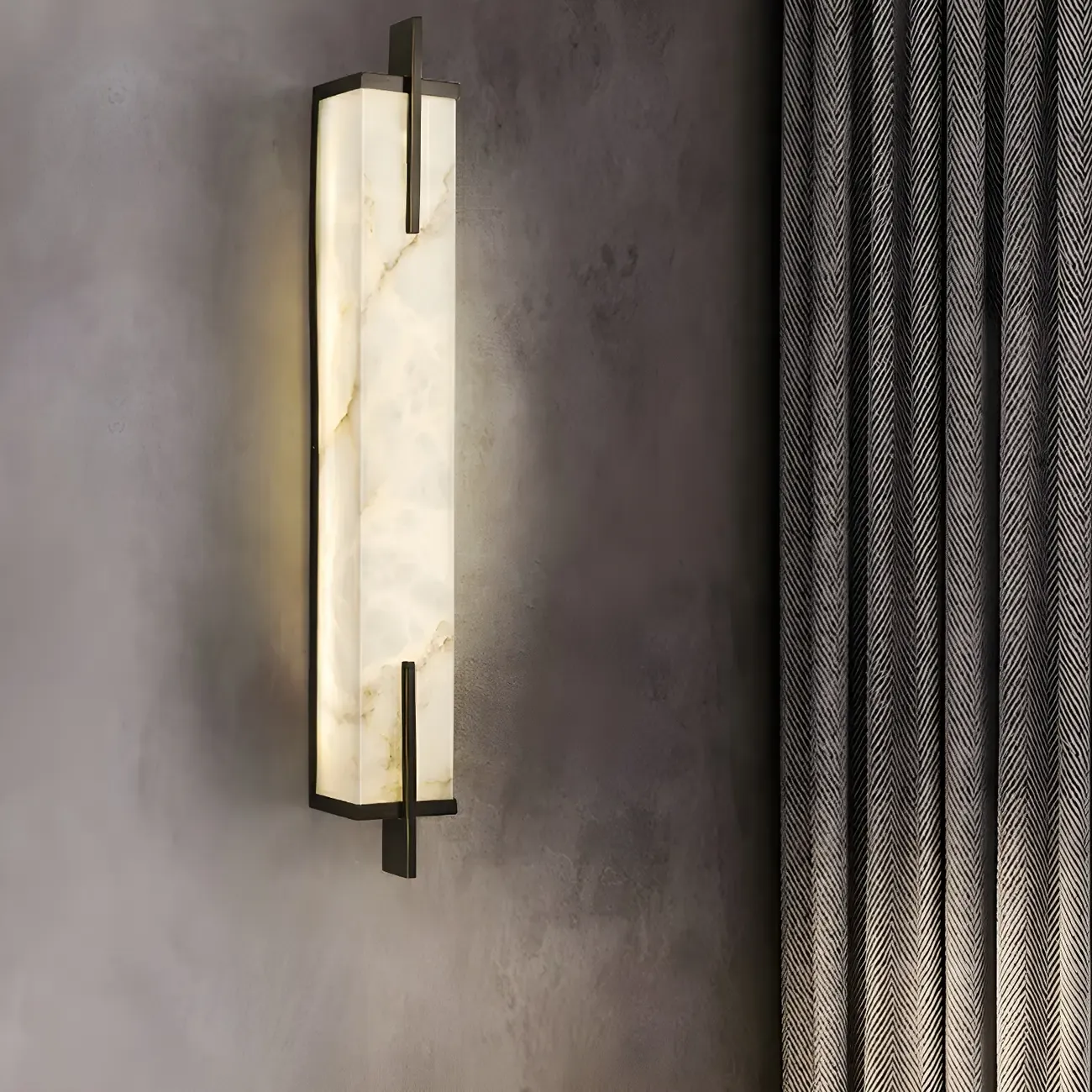 Modern Rectangle Stone Shade Metal LED Wall Sconce
