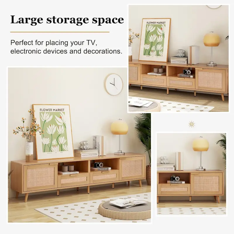 Rattan TV Stand for TVs Up to 85 Inches