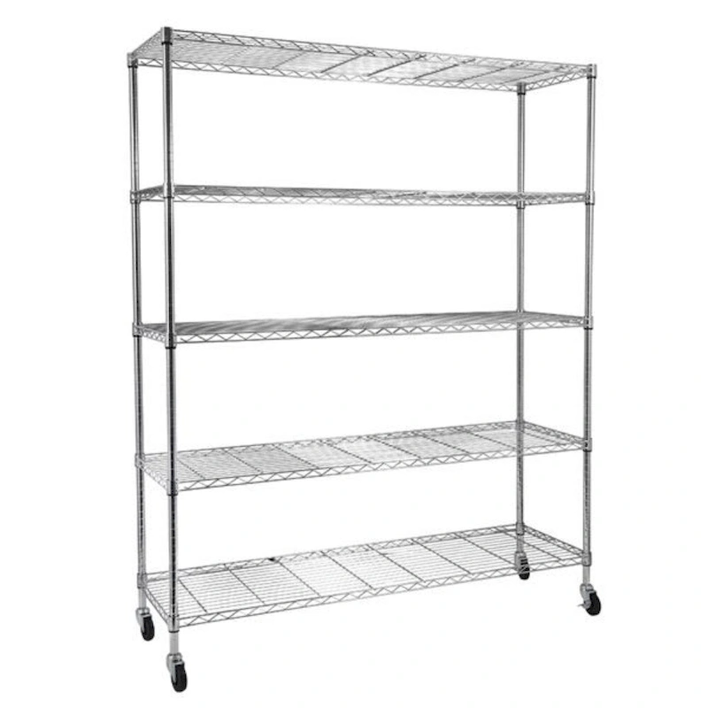5-Tier Steel Wire Shelving with Wheels - (59.06 x 17.72 x 70.87)