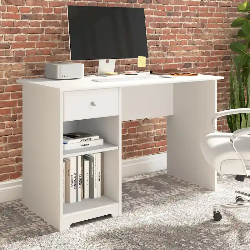 48W Computer Desk with Drawer & Open Storage – Heather Gray / Espresso Oak / Harvest Cherry / White – Single