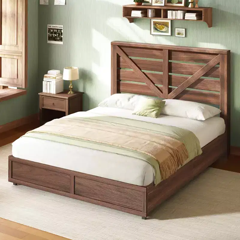 AMERLIFE Farmhouse Bed Frame with 4 Drawers and Headboard