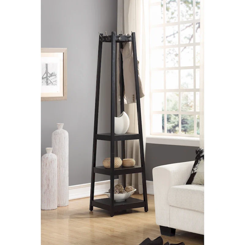 Roundhill Furniture Vassen 3-tier Storage Shelf Standing Coat Rack