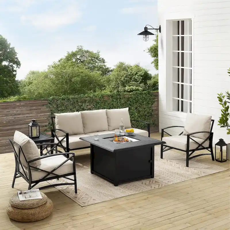 Crosley Kaplan 5Pc Outdoor Sofa Set W/Fire Table - 147 W x 91 D x 32 H