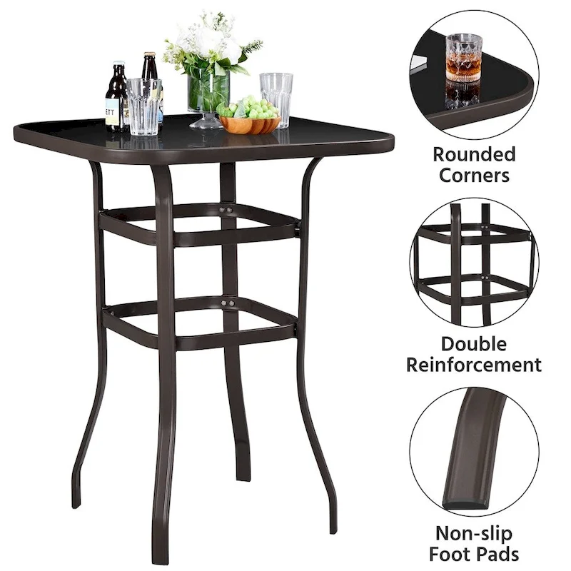 Yaheetech Patio Bistro Table with Tempered Glass, Iron Frame