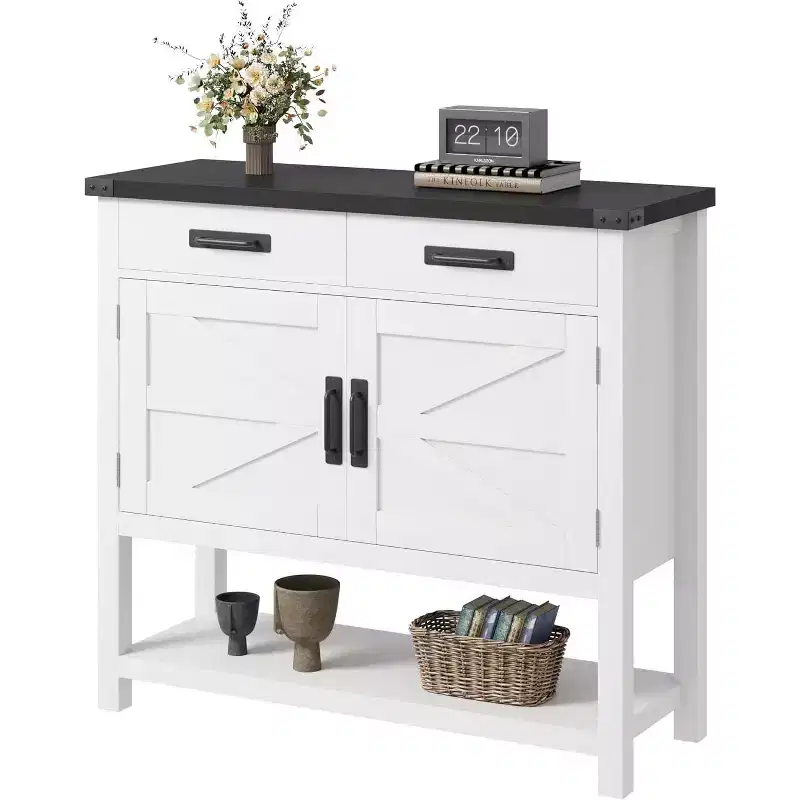 Minimalist Wooden Console Table with Double Door Cabinet and Two Drawers, Coffee Bar, Sofa Side Table,Suitable for Living Rooms,Hallways and Hallways