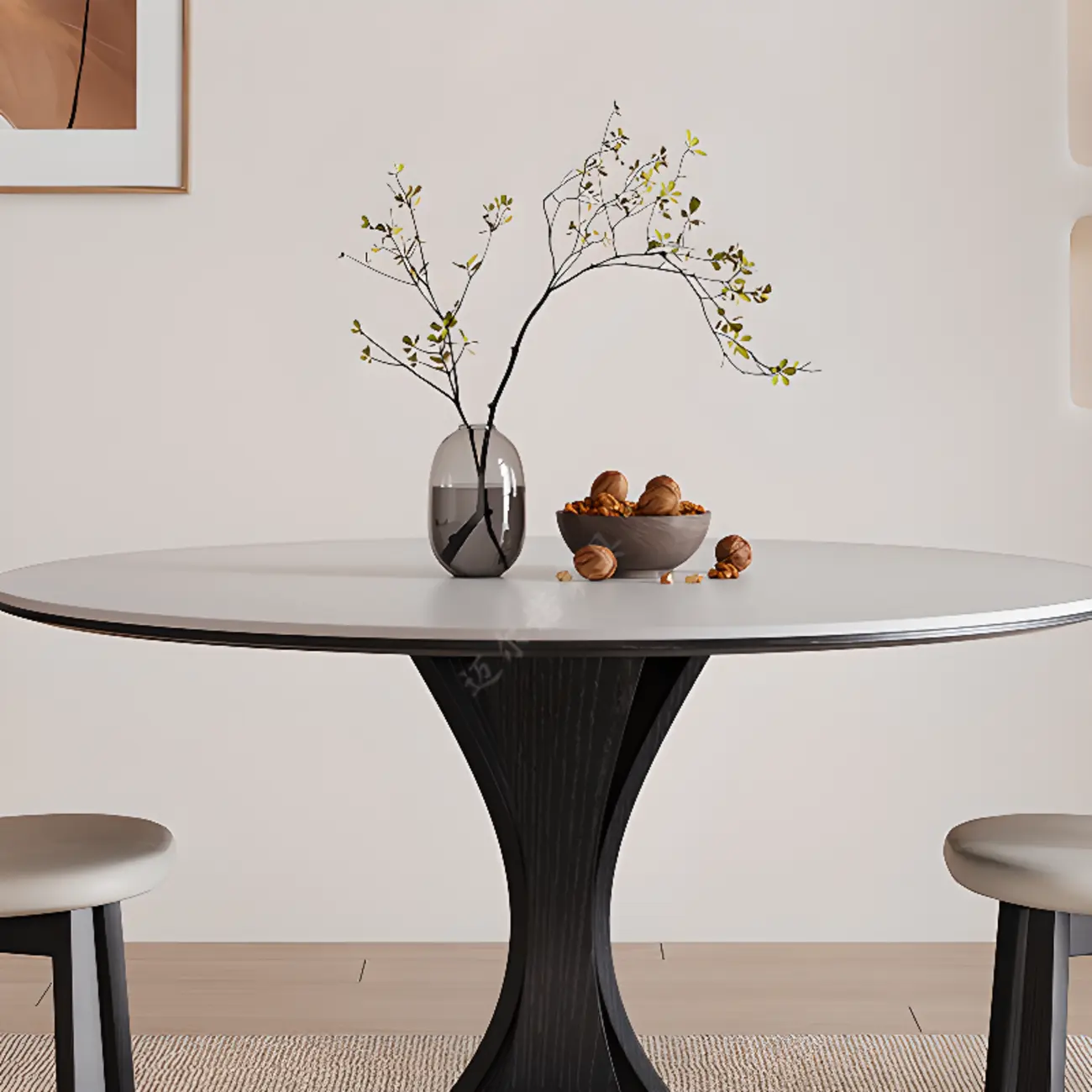 Modern Simple Black Wood Round Dining Table
