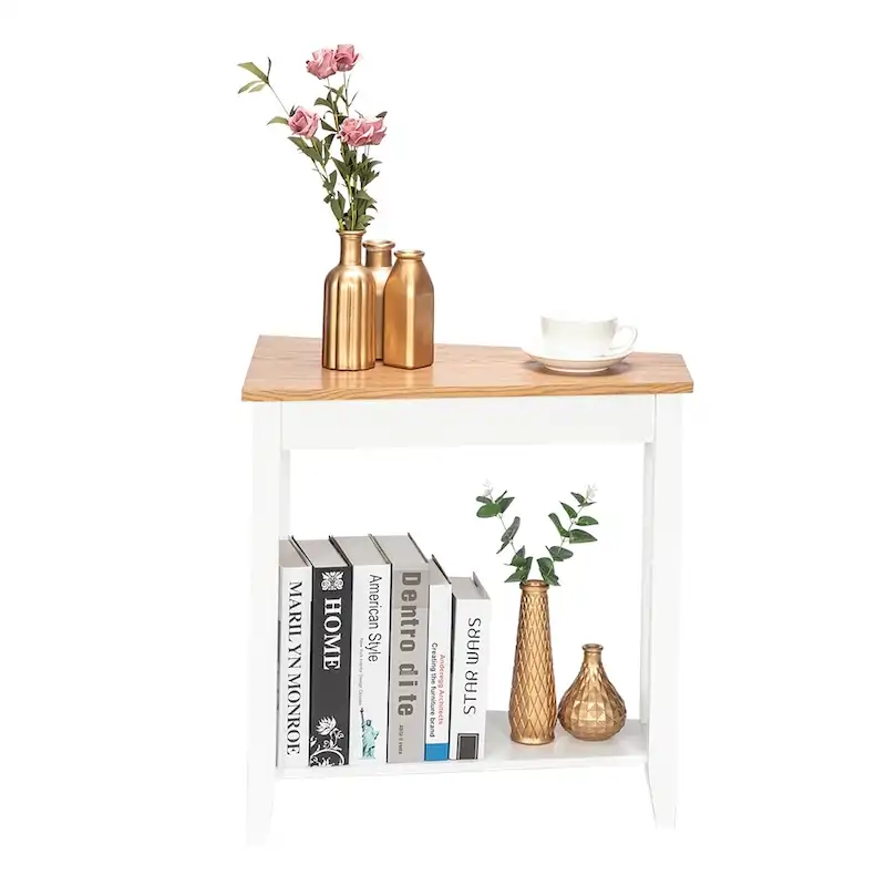 White & Light Walnut 2-Tier Nightstand Side Table