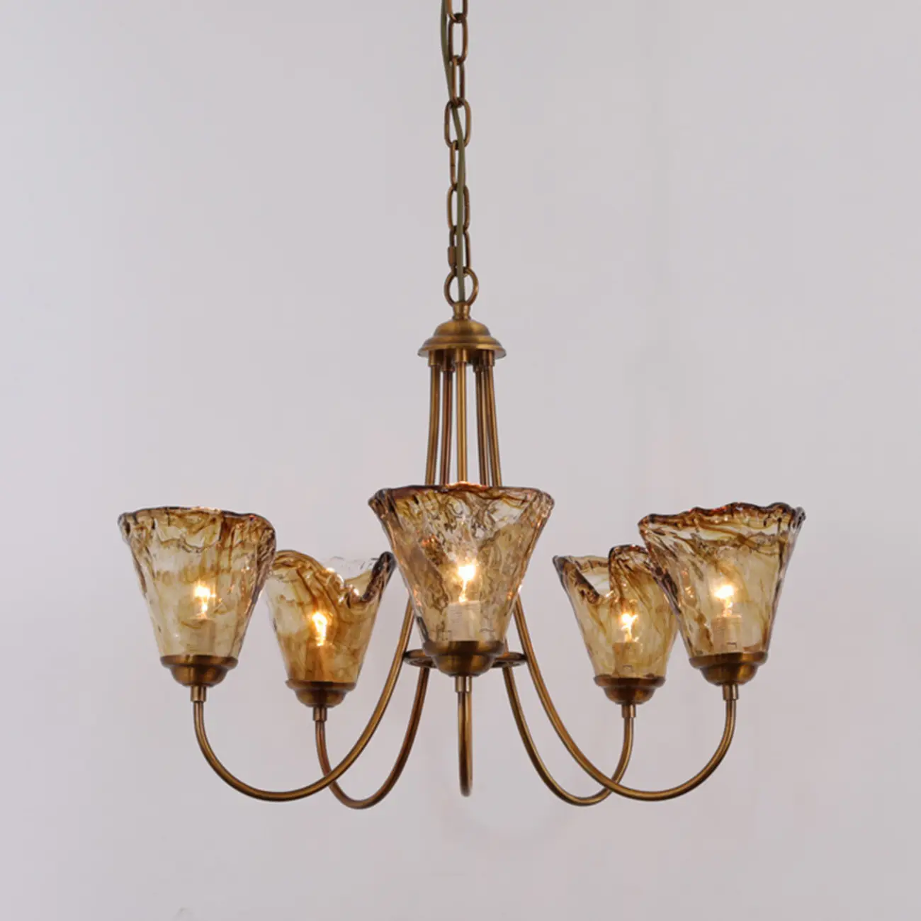 6 Lights Modern Amber Flower Glass Chandelier