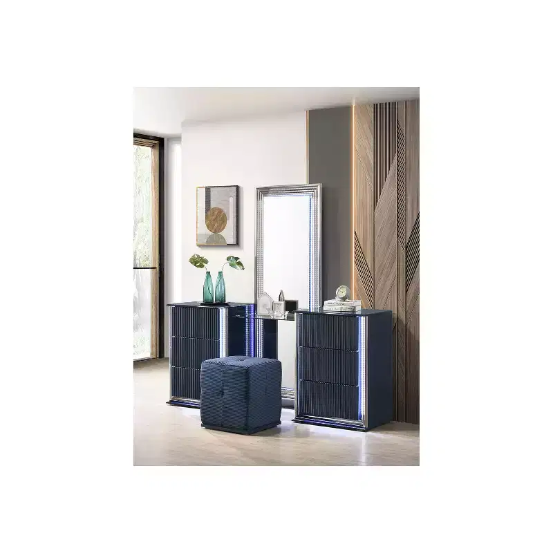 HomeStock U0700 Blanche Black/Velvet Power Console Reclining Ls With Led Console Reclining Loveseat With Led