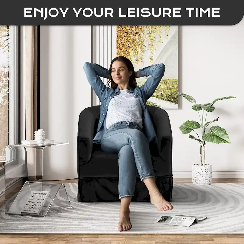 Ouyessir Set of 2 Swivel Barrel Chair 360 Degree Upholstered Accent Chair Fabric Armchair