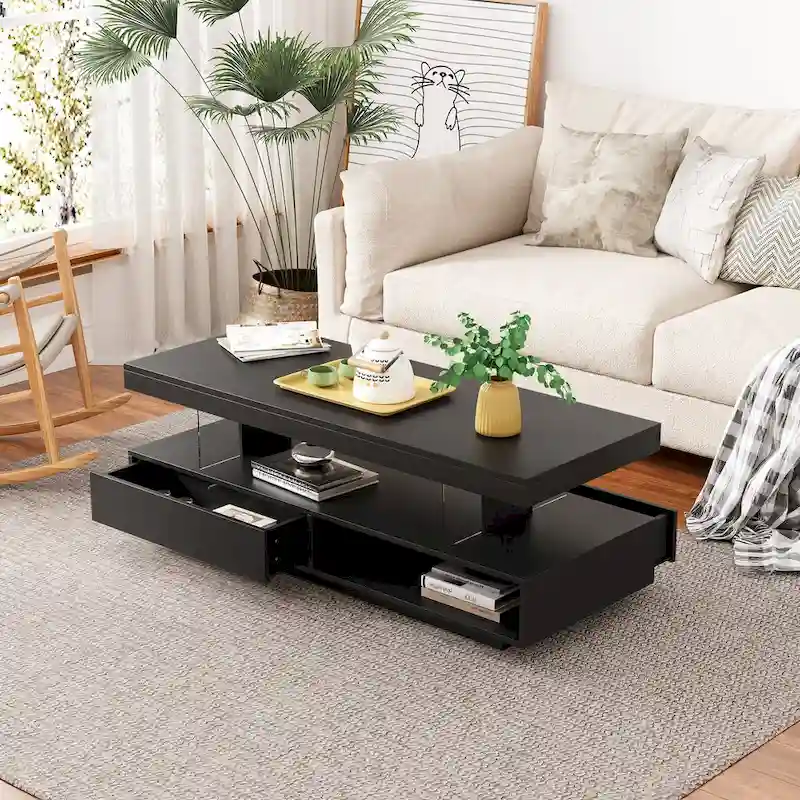 LED Coffee Table with Storage - High Gloss White, Modern Design, Multi-User