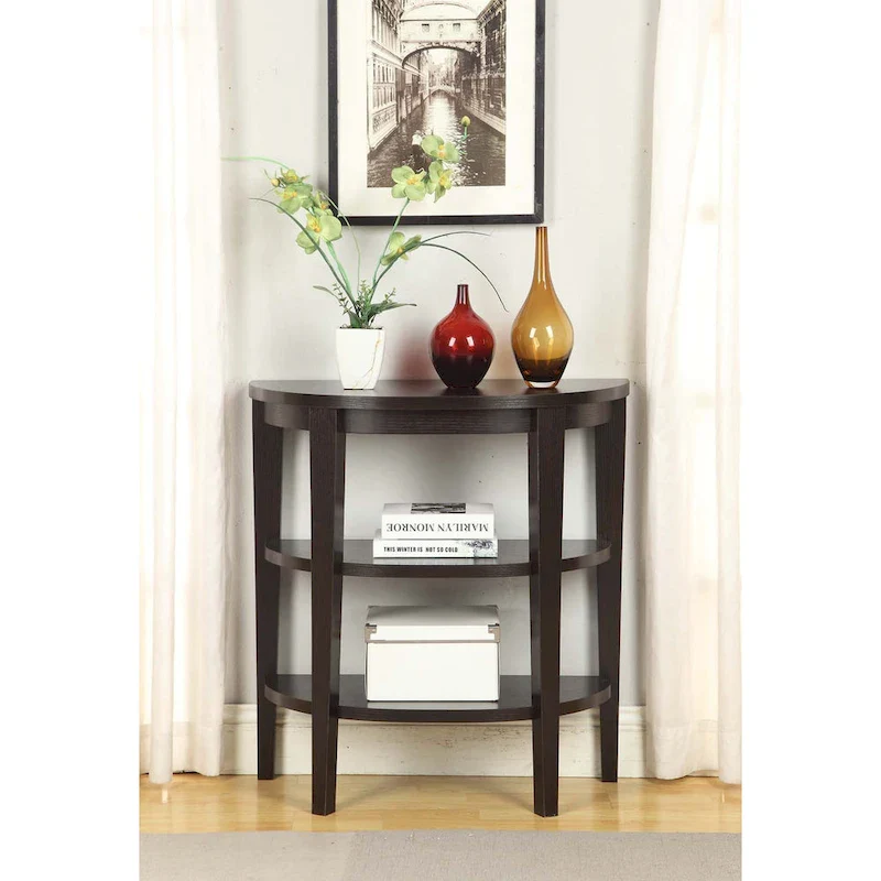 Convenience Concepts Newport Half-Circle Console Table with Shelves