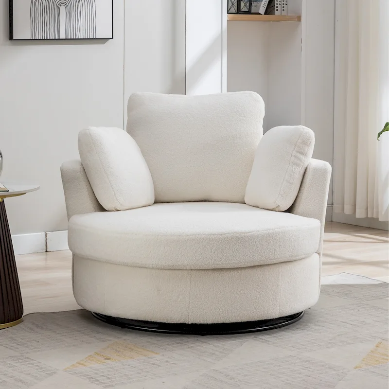 Upholstered Swivel Barrel Armchair Club Chair With Metal Base