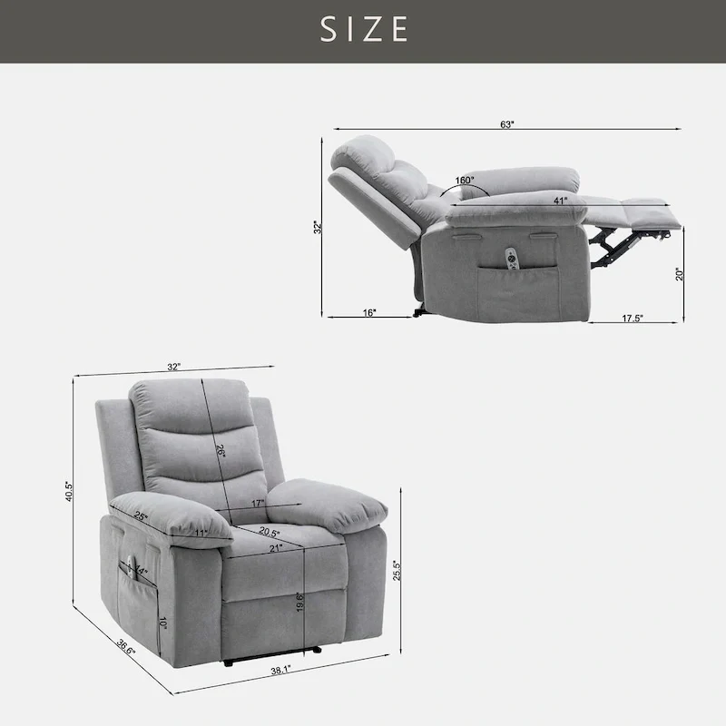 Electric recliner with seat heating and adjustable massage function