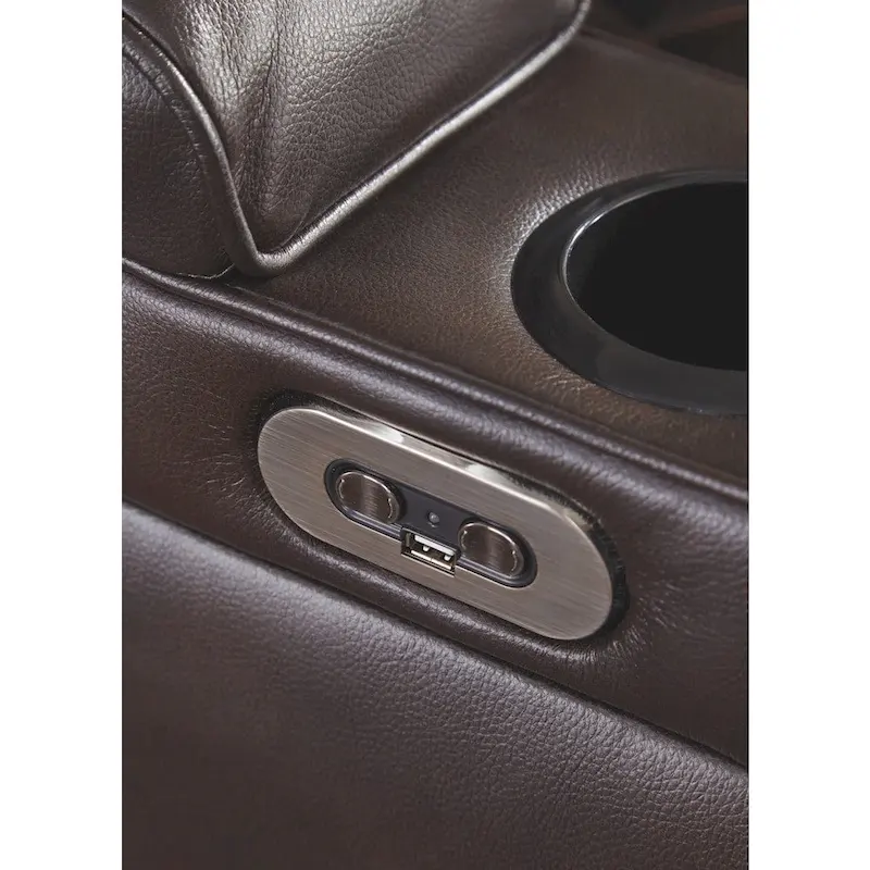 Warnerton Chocolate Brown Faux Leather Power Reclining Sofa - 84 W x 38 D x 44 H