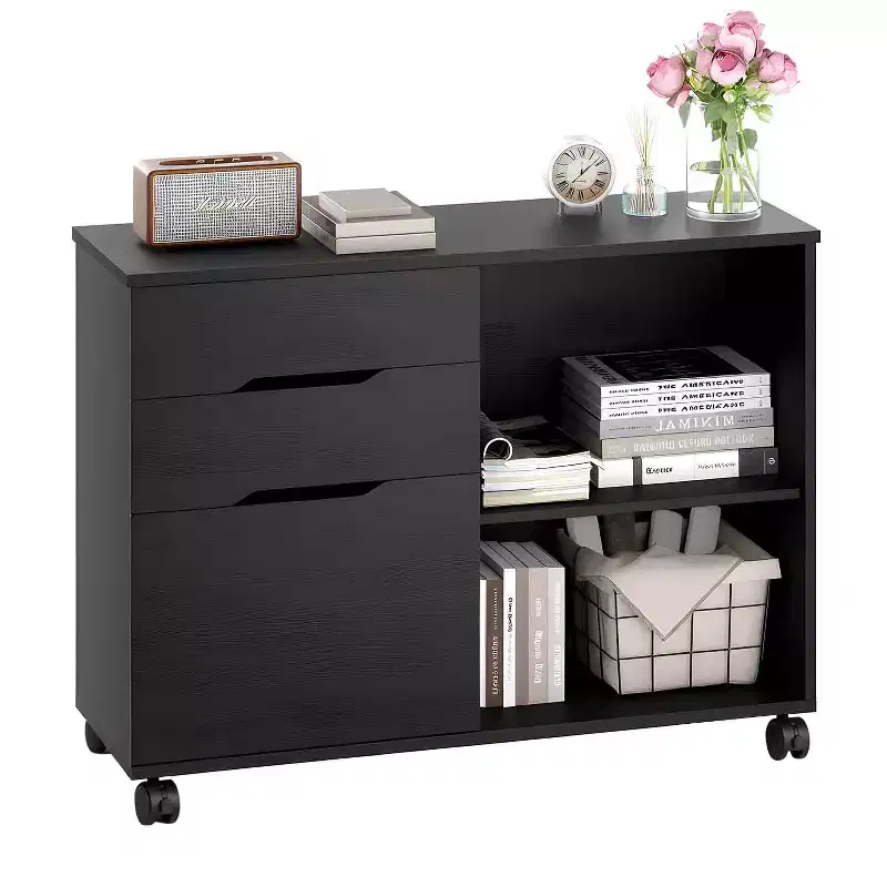 FDW 3 Drawer Lateral File Cabinet Mobile File Cabinet with Open Storage Shelves Office Printer Stand & Under-Desk Organizer with Wheels