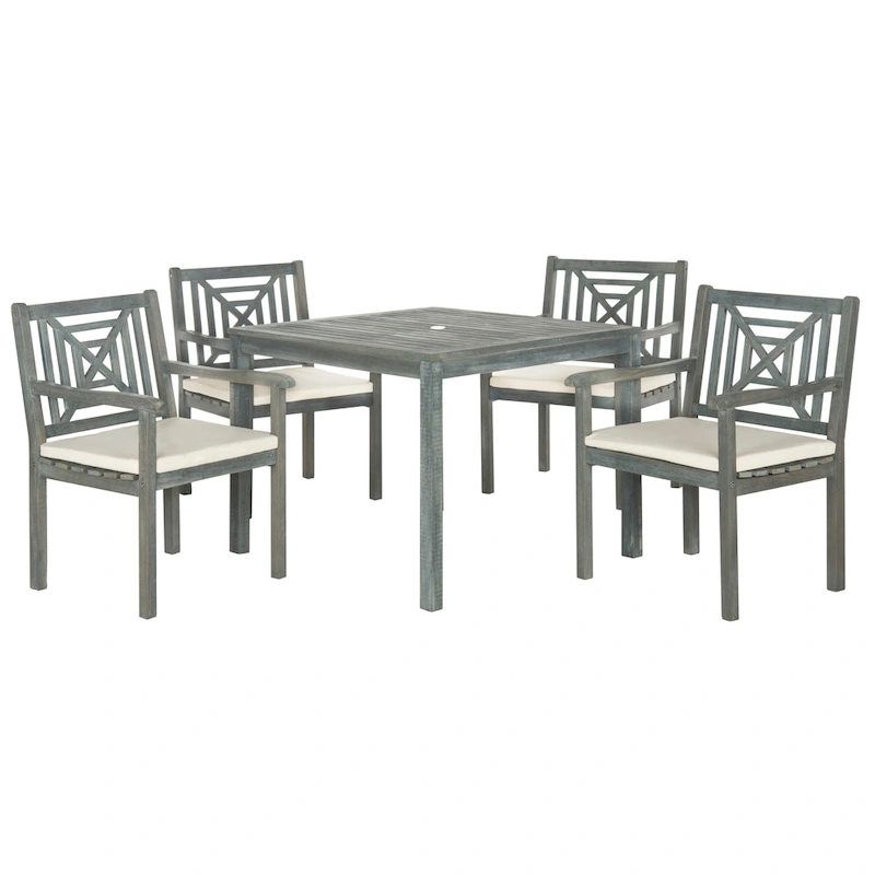 SAFAVIEH Outdoor Living Del Mar Ash Grey Acacia Wood 5-piece Beige Cushion Dining Set - 35