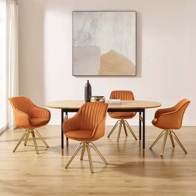 Art Leon Modern Velvet Swivel Chair with Golden Finish