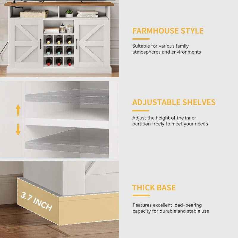 52 Farmhouse Coffee Bar Cabinet with Floating Shelf - 15.75 D x 52 W x 34 H