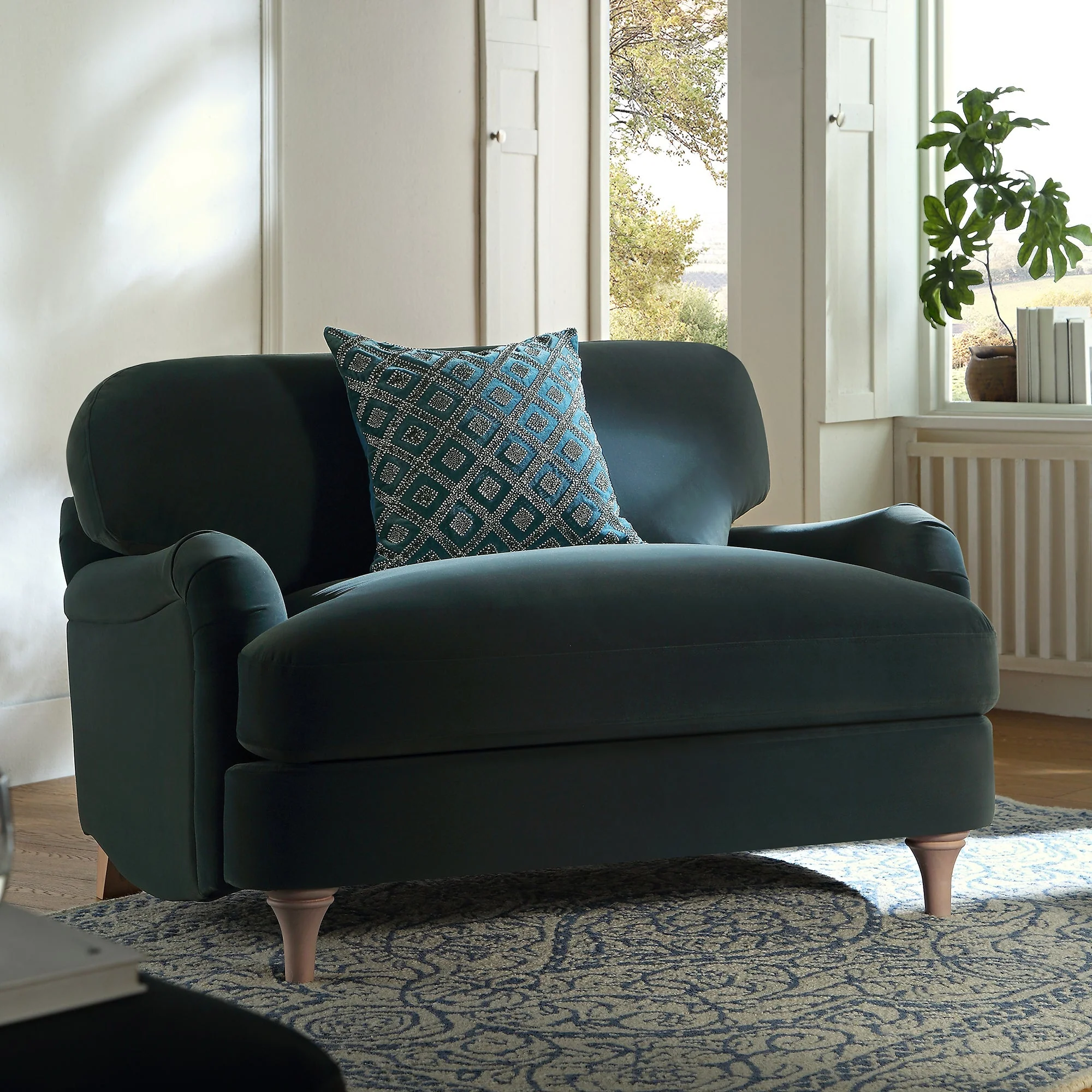 Aegean Blue Velvet Sofa, Loveseat