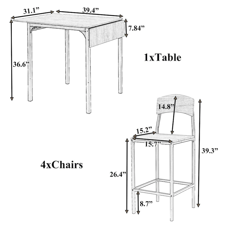 Counter Height Dining Table Set, 5-Piece Drop Leaf Dining Table Set with Drop Leaf Table and 4 High Dining Chairs