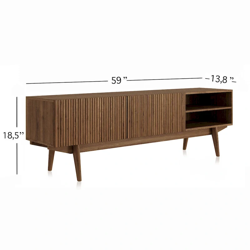 TV Stand Console Fits TV's up to 65 in. with Wood Legs in Mid Century Modern Scandinavian Design