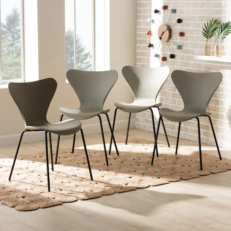 Modern and Contemporary 4-Piece Plastic/Metal Dining Chair Set