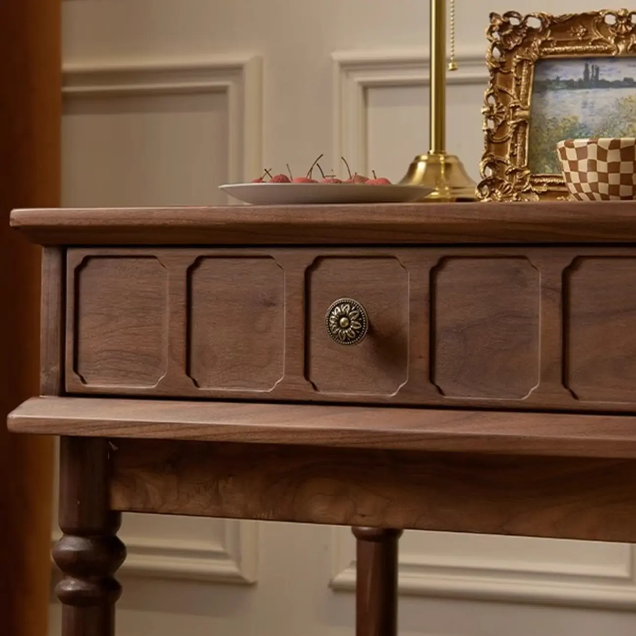 Mid-century Modern Square Walnut Wood End Table with Drawer