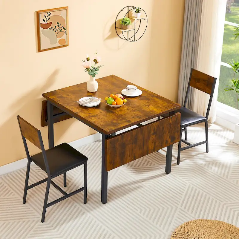 Industrial Folding Dining Table with Steel Frame