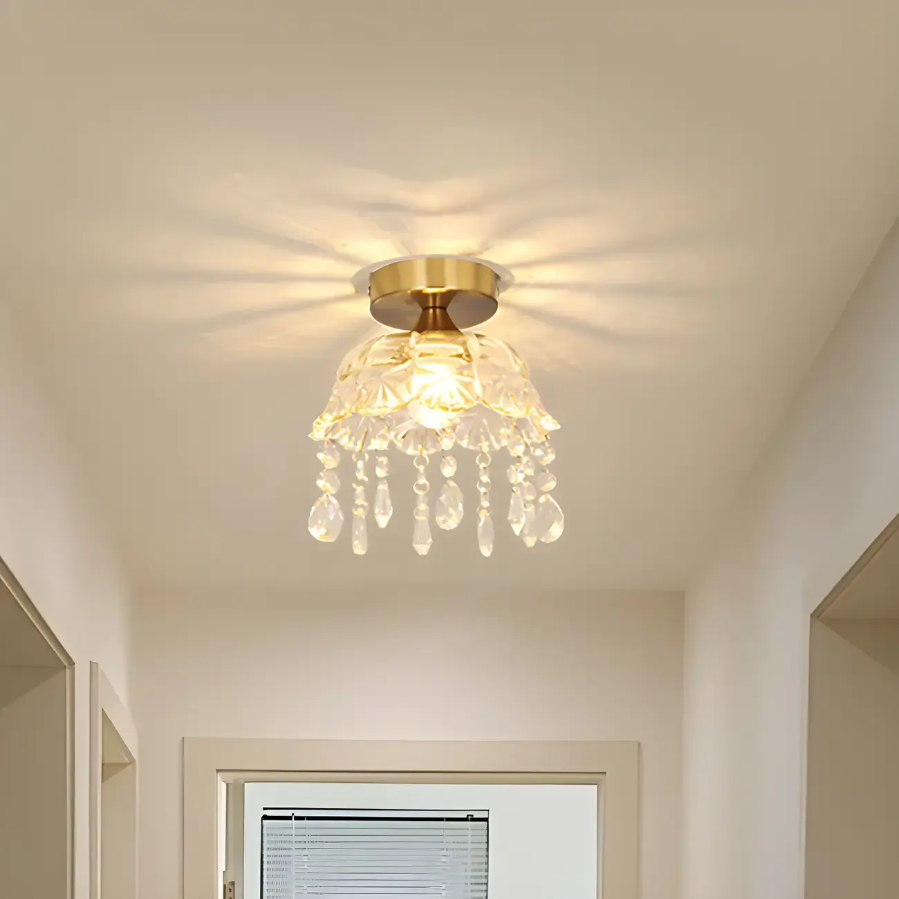 Elegant Golden Crystal Flower Dome Semi Flush Ceiling Light