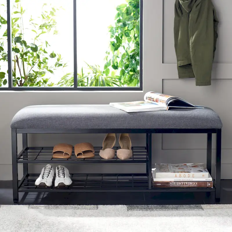 SAFAVIEH Yael Open Shelf Bench with Cushion - 42  W x 15  D x 18  H - 42Wx15Dx18H