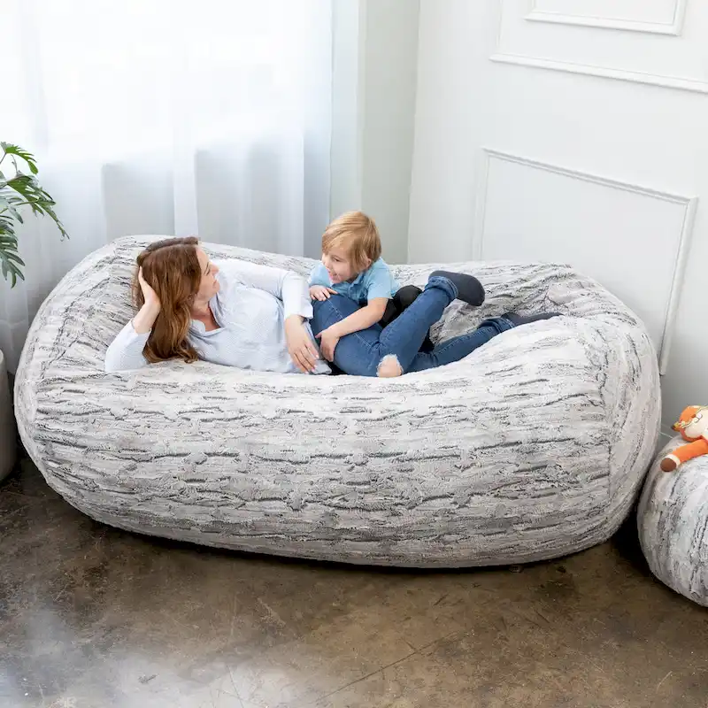 Indigo / Red / Silver / Mountain Fox Faux Fur 7-Foot Bean Bag Sofa with Shredded Foam Fill – 1 to 2-Seater