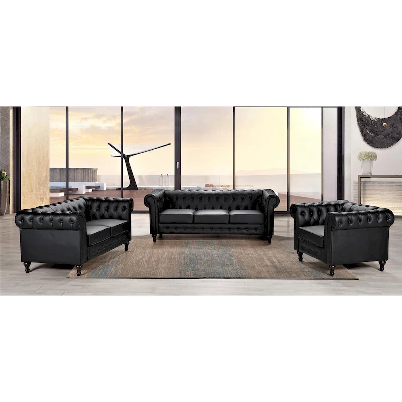 Brooks Classic Chesterfield 3-Piece Living Room Set-Chair Loveseat & Sofa