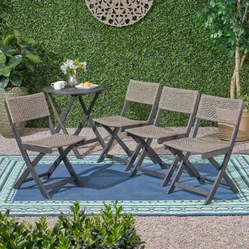Hillside Outdoor Acacia Wood Foldable Bistro Chairs with Wicker Seating (Set of 4) by Christopher Knight Home