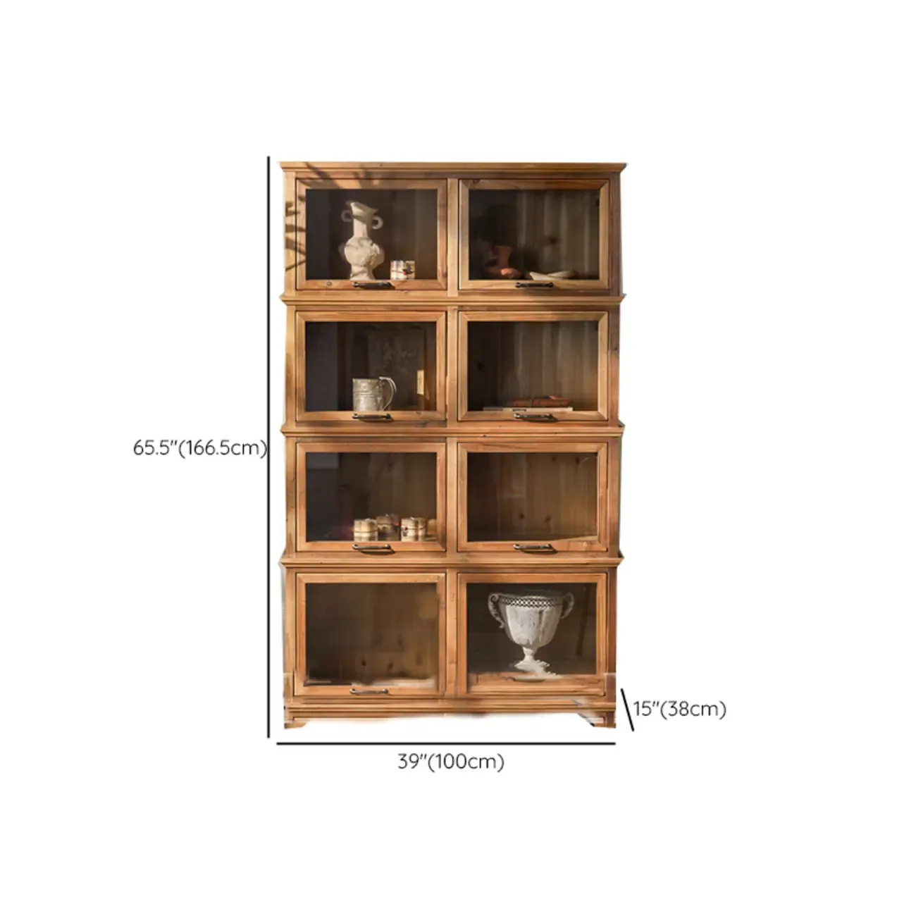 Traditional Multi-Shelves Brown Wooden Flip-Up China Cabinet