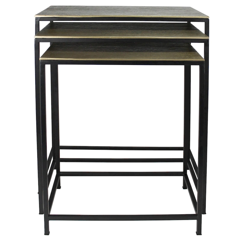 HomeRoots Set of Three Brass and Black Aluminum and Iron Frame Nested Tables - 11.5' X '26' X '21
