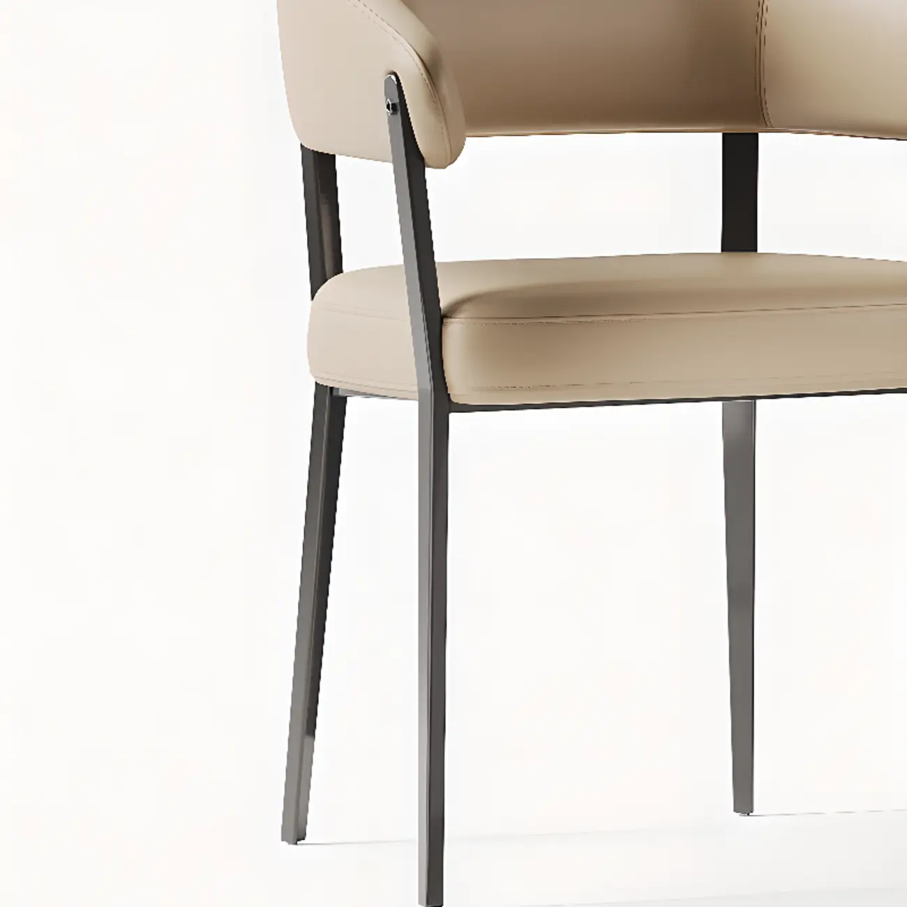 Modern Faux Leather Arm Dining Chair Open Back Alloy Legs