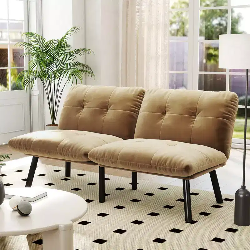 MAYEERTY Two Seat Convertible Folding Modern Sofa for Living Room Small Space Brown
