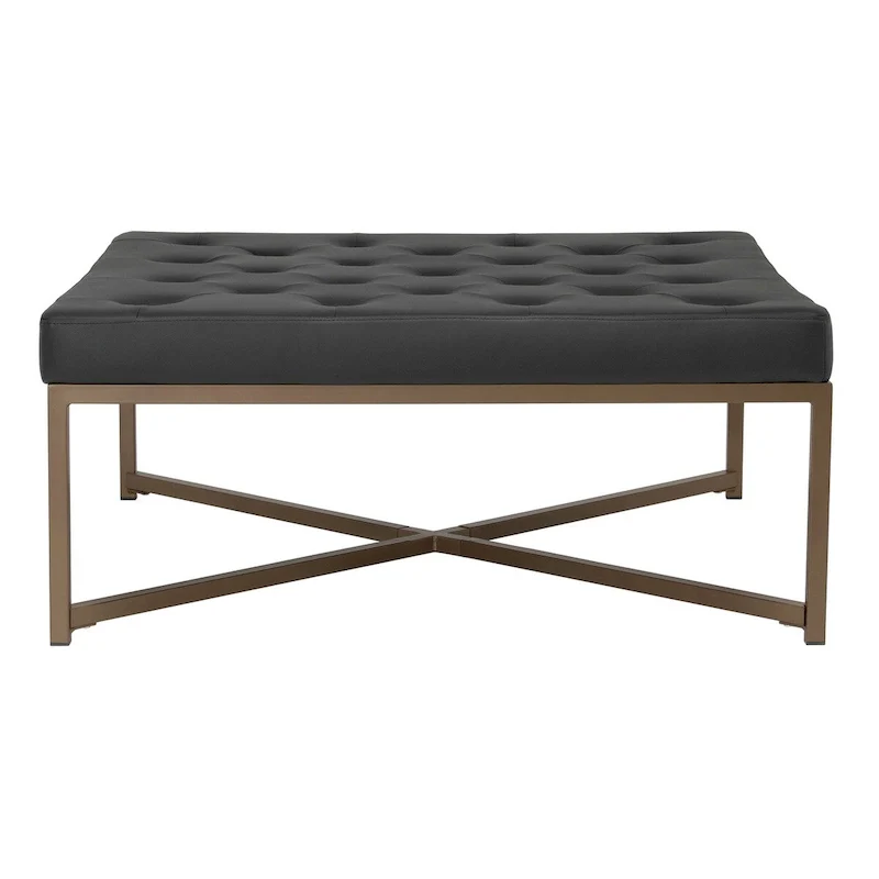 Studio Designs Home Camber Metal and Tufted Leather Large Cocktail Ottoman