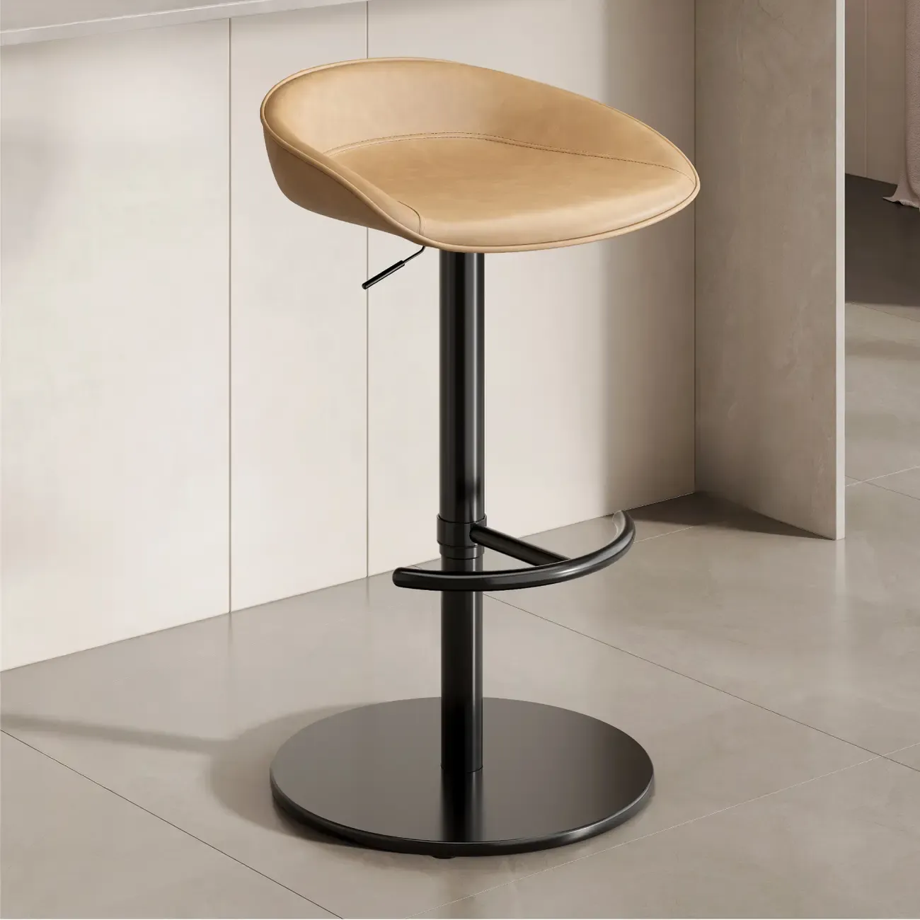 Industrial Modern Pedestal Leather Bar Stools