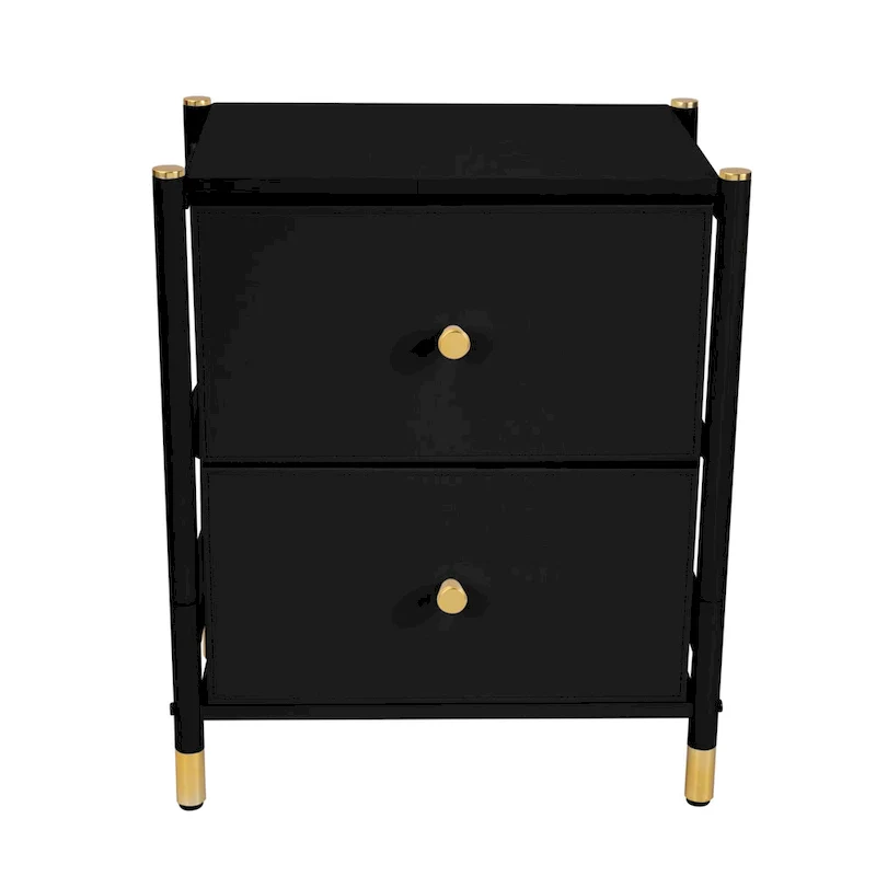 White / Black 2-Drawer Nightstand, Steel Frame, Single