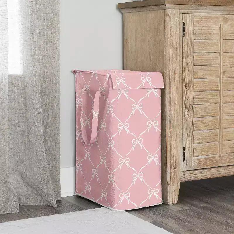 Sweet Jojo Designs Girl Foldable Laundry Hamper with Handles Ballerina and Ballet Bows Pink and White