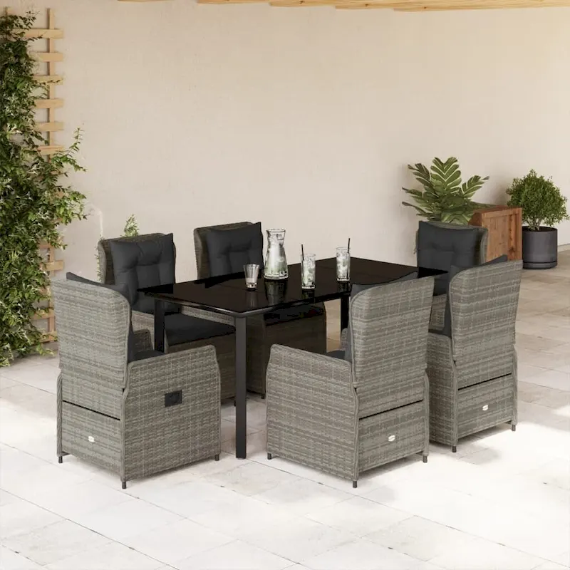 vidaXL Garden Dining Set Grey PE rattan Large Garden Dining Set - 63 x 31.5 x 29.1/ 6