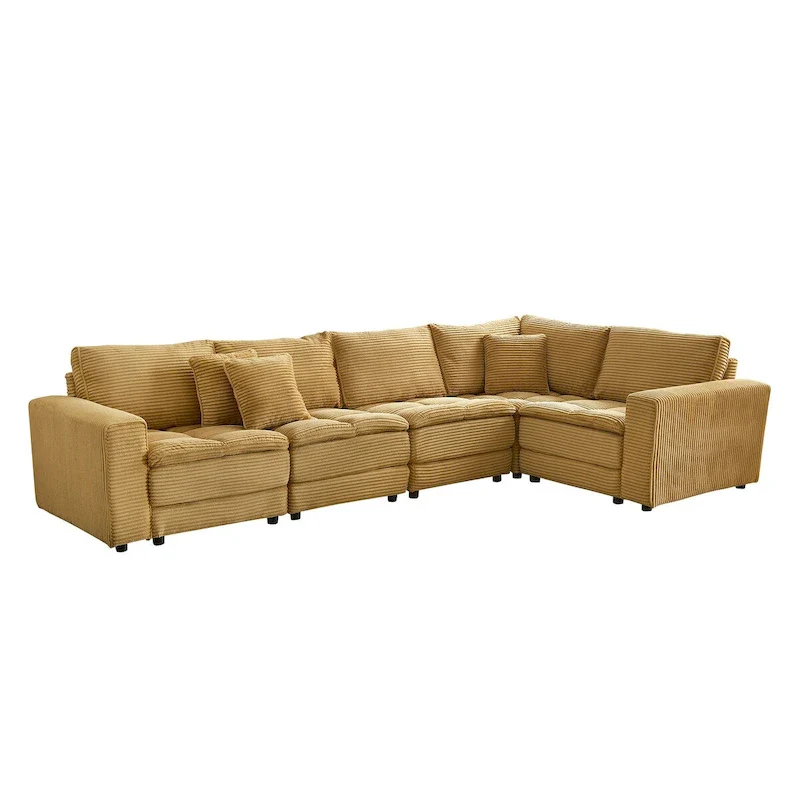 5-Seat Modular Sectional Sofa, Yellow Corduroy