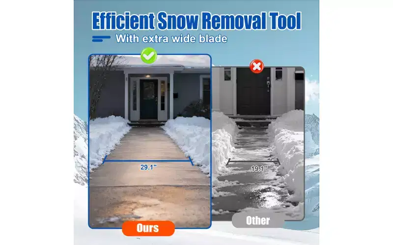 Snow Shovel with Wheels & Snow Pusher, Cushioned Adjustable Handle, 29 Blade, 10 Wheels (Black)