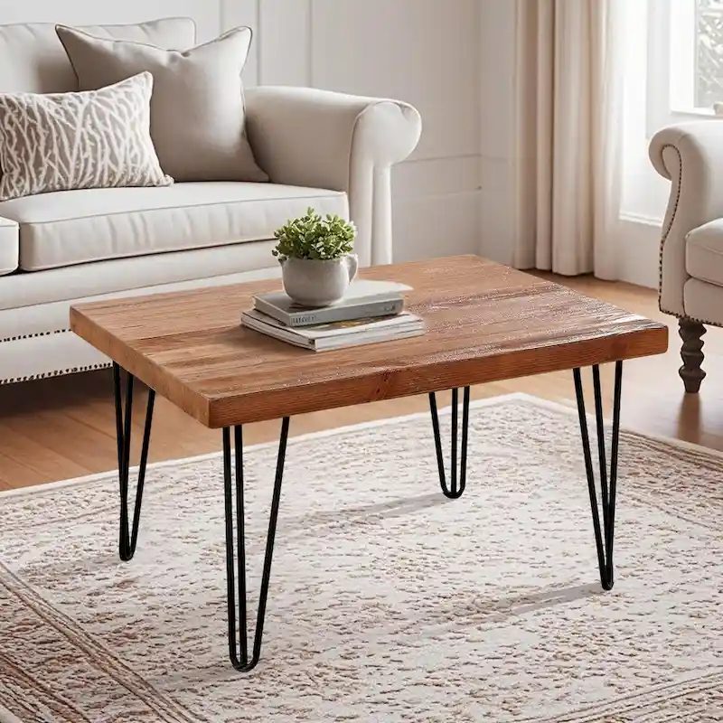 Greenage Wood End Table with Iron Legs