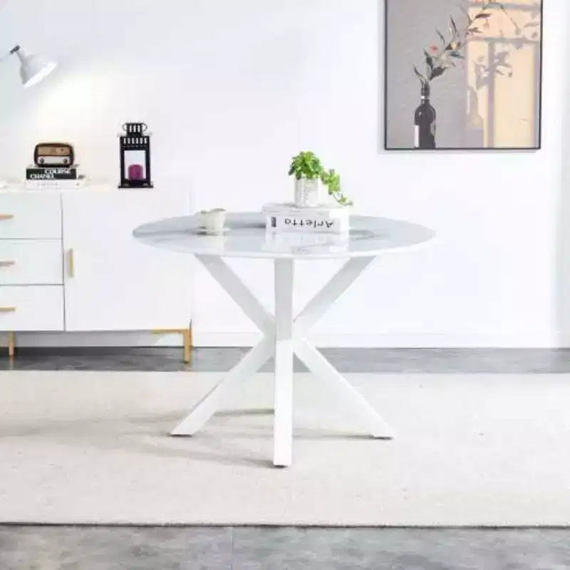 Elegant Pedestal Table: Mid-Century Design, Cross-Legs, MDF - Dining or Coffee Use