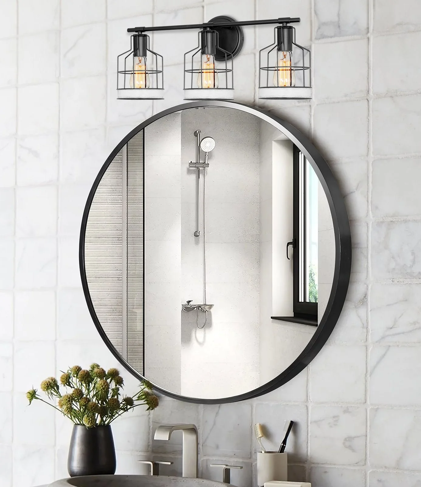 Halstead 23 3-Light Farmhouse Metal Cage Vanity / Bathroom Light